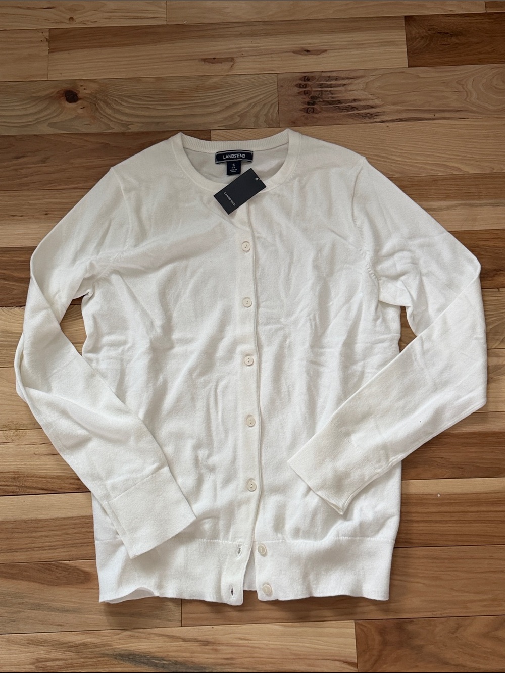 Lands' End Men's Ivory Button Front Crew Cardigan